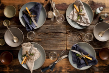 Rustic Dinner Party Table Setting From Above
