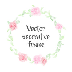 Wall Mural - Watercolor style romantic soft vector floral frame isolated on white background