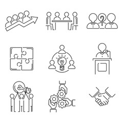 Sticker - Business teamwork teambuilding thin line icons work command management outline human resources concept vector illustration