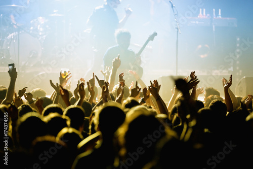 Plakat Tłum na koncercie i gitarzysta w tle