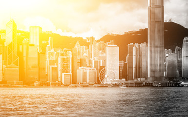 Wall Mural - hong kong city view in B&W color with sunlight