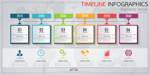 Fototapete - Infographic business horizontal timeline process chart template. Vector modern banner used for presentation and workflow layout diagram, web design. Abstract elements of graph options.