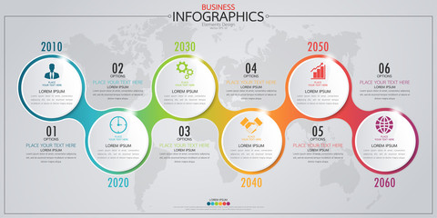 Fototapete - Infographic business horizontal timeline process chart template. Vector modern banner used for presentation and workflow layout diagram, web design. Abstract elements of graph options.
