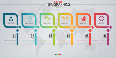 Poster - Infographic business horizontal timeline process chart template. Vector modern banner used for presentation and workflow layout diagram, web design. Abstract elements of graph options.