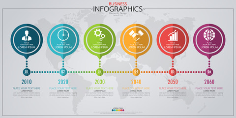 Fototapete - Infographic business horizontal timeline process chart template. Vector modern banner used for presentation and workflow layout diagram, web design. Abstract elements of graph options.