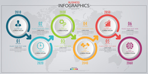 Fototapete - Infographic business horizontal timeline process chart template. Vector modern banner used for presentation and workflow layout diagram, web design. Abstract elements of graph options.