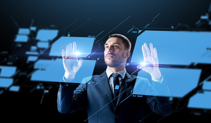 Poster - businessman working with virtual screen