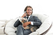 © ASDF - business man talking on the phone and holding his pet