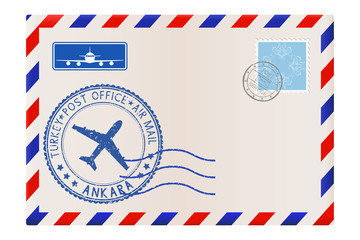 Canvas Print - Envelope with ANKARA stamp. International mail postage with postmark and stamps.