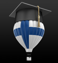 Poster - Hot Air Balloon with Finnish Flag and Graduation cap. Image with clipping path