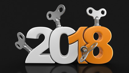 Poster - New Year 2018 with winding keys. Image with clipping path.