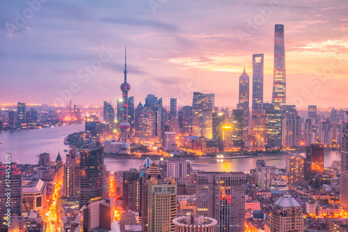View of downtown Shanghai skyline at twilight Canvas Print