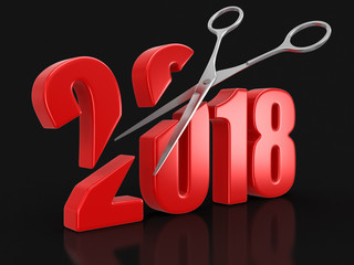 Poster - Scissors and 2018. Image with clipping path.