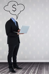 Poster - Composite image of headless businessman using laptop