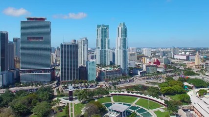 Wall Mural - MIAMI, FL - FEBRUARY 2016: Aerial view of Downtown Miami buildings on a sunny day. Miami attracts 15 million tourists annually.