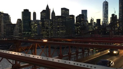 Wall Mural - Car Traffic after sunset on Brooklyn Bridge.