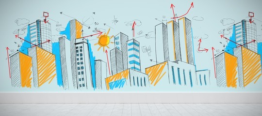 Poster - Composite image of cityscape sketch
