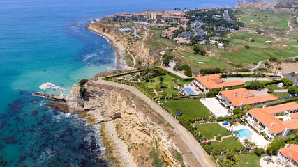 Sticker - Aerial view of Rancho Palos Verdes coastline and homes, California