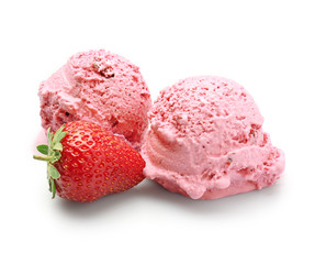 Wall Mural - Delicious strawberry ice-cream on white background