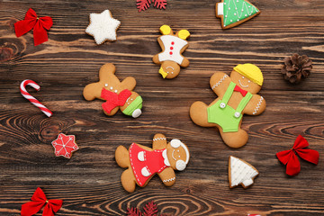 Wall Mural - Tasty Christmas homemade cookies on wooden background