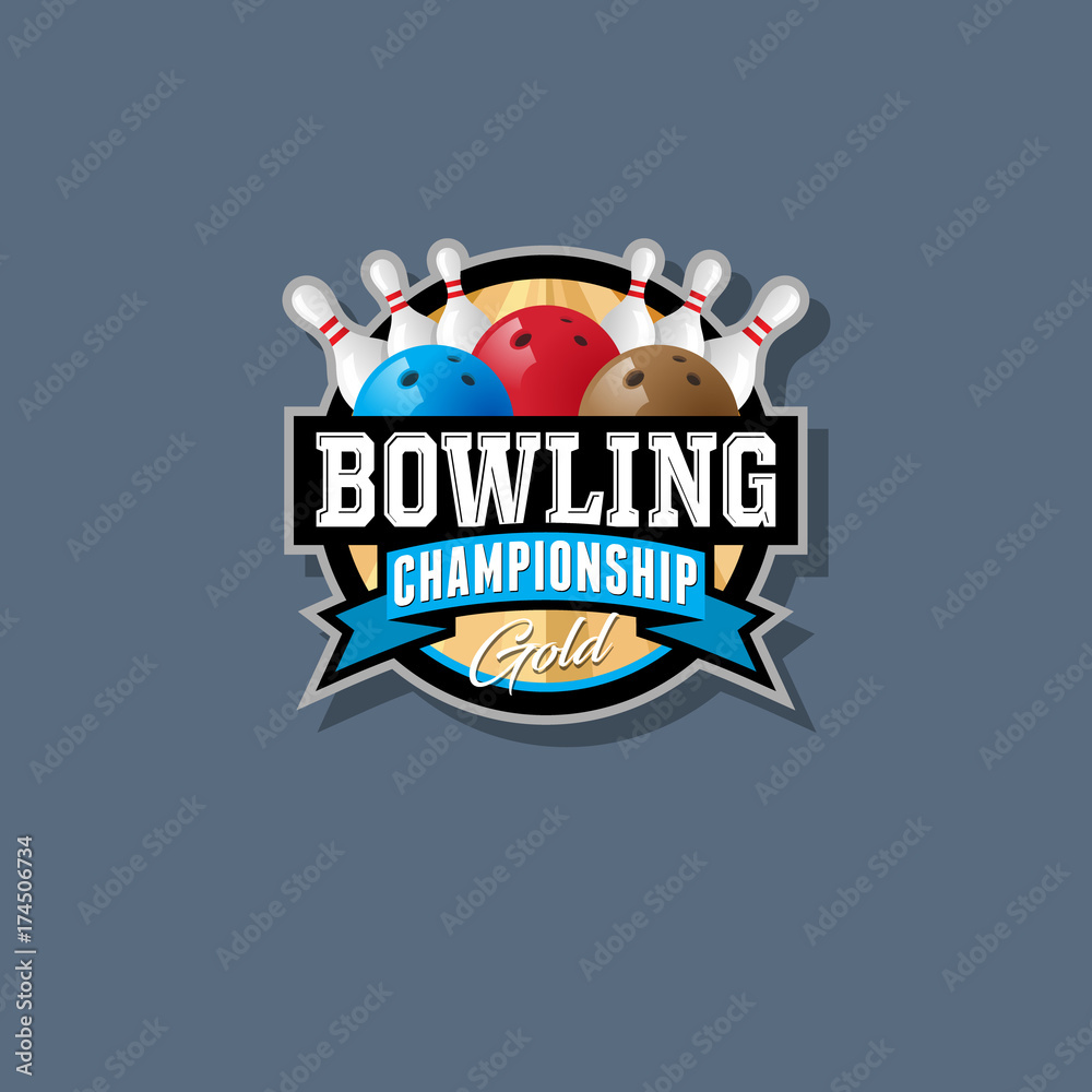 Vector de Stock Bowling championship emblem. Bowling logo. Skittles and ...