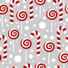 Candy Seamless Christmas Pattern. Vector Winter Holidays Print For Textile, Wallpaper, Fabric.