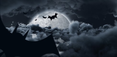 Poster - Composite image of digital image of silhouette bat