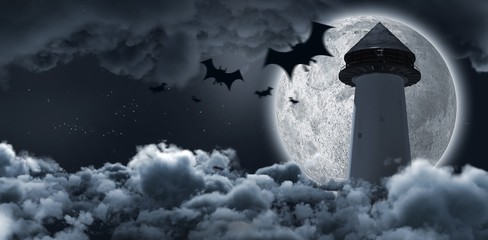 Poster - Composite image of digital image of silhouette bat
