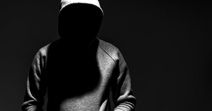 Fototapete - dark mysterious man hoodie, murderer, hacker, anonymus