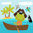 frog pirate in the boat  - vector illustration, eps
