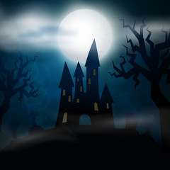 Wall Mural - Night cemetery, crosses, tombstones and graves. Colorful scary Halloween illustration. Vector