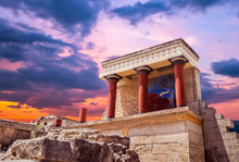 Knossos Palace, Crete Island, Greece. Detail Of Ancient Ruins Of Famous Minoan Palace Of Knossos.