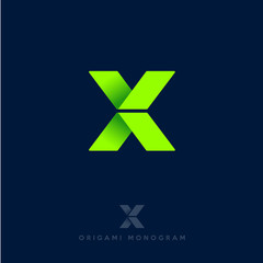 Poster -  X logo. X origami letter. Origami arrows emblem. Delivery or construction logo.