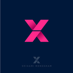 Poster - X logo. X origami letter.. Delivery logo.
