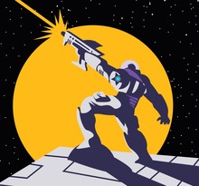 astronaut shooting a gun