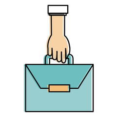 hand with portfolio briefcase isolated icon