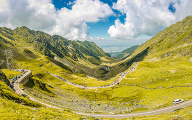 Wall Mural - heavy tourism traffic on transfagarasan pass. crossing carpathian mountains in romania, transfagaras