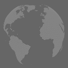 Wall Mural - Abstract Globe with Dotted Map. Black and White Halftone Effect Vector Illustration.