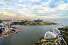 Aerial View To Singapore At The Sunset