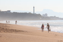Beach Of The Madrague With Anglet And Lighthouse Of Biarritz