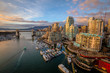 Aerial view of the residential buildings in False Creek, Downtown Vancouver, British Columbia, Canada.