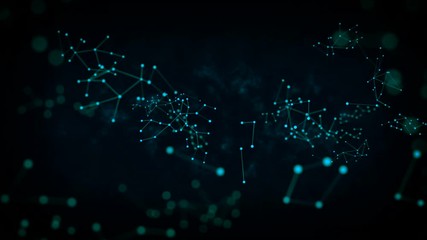 Poster - Abstract dark background Dot circle with connection for futuristic network  cyber connect concept with grain fractal noise processed
