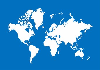 Poster - White World Map on blue background, Vector Illustration