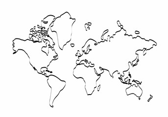 Poster - World map outline graphic freehand drawing on white background, vector of Asia, Europe, north, south, america, Australia and africa