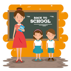 Poster - back to school teacher teaching to her students vector illustration graphic design