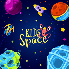 Wall Mural - Space frame design. Vector illustration. Kids background in cartoon style