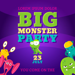 Poster - Big monster party card. Invitation poster. Vector template.