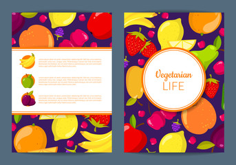 Wall Mural - Vector flat fruits vegan card, brochure, flyer template