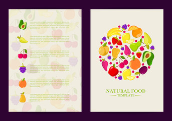 Poster - Vector flat fruits vegan, healthy food card, brochure, flyer template