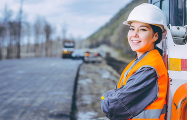 female worker road construction